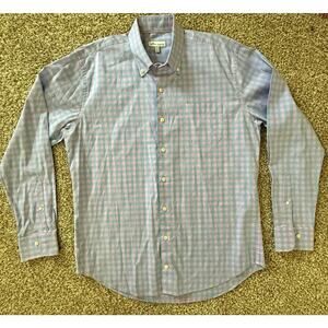 Peter Millar Men's Large Blue & Pink Checkered 100% Cotton Long Sleeve